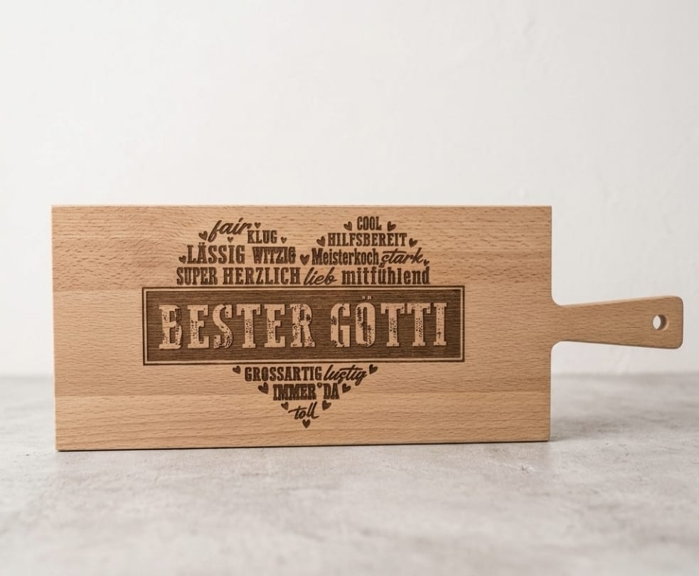 Personalisiertes Holzschneidebrett aus Buche mit Lasergravur „Bester Götti" – Geschenk für den Götti, 50 x 19 cm