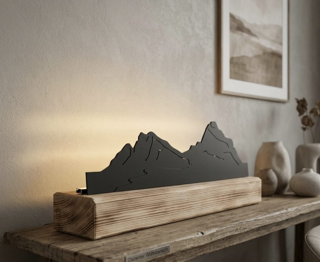 LED Holzbalken Mythen – Deko-Objekt mit Bergsilhouette 