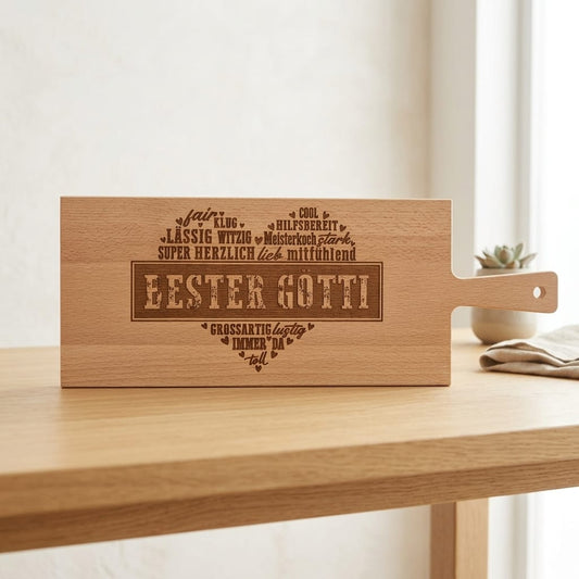 Personalisiertes Holzschneidebrett aus Buche mit Lasergravur „Bester Götti" – Geschenk für den Götti, 50 x 19 x 1.5 cm