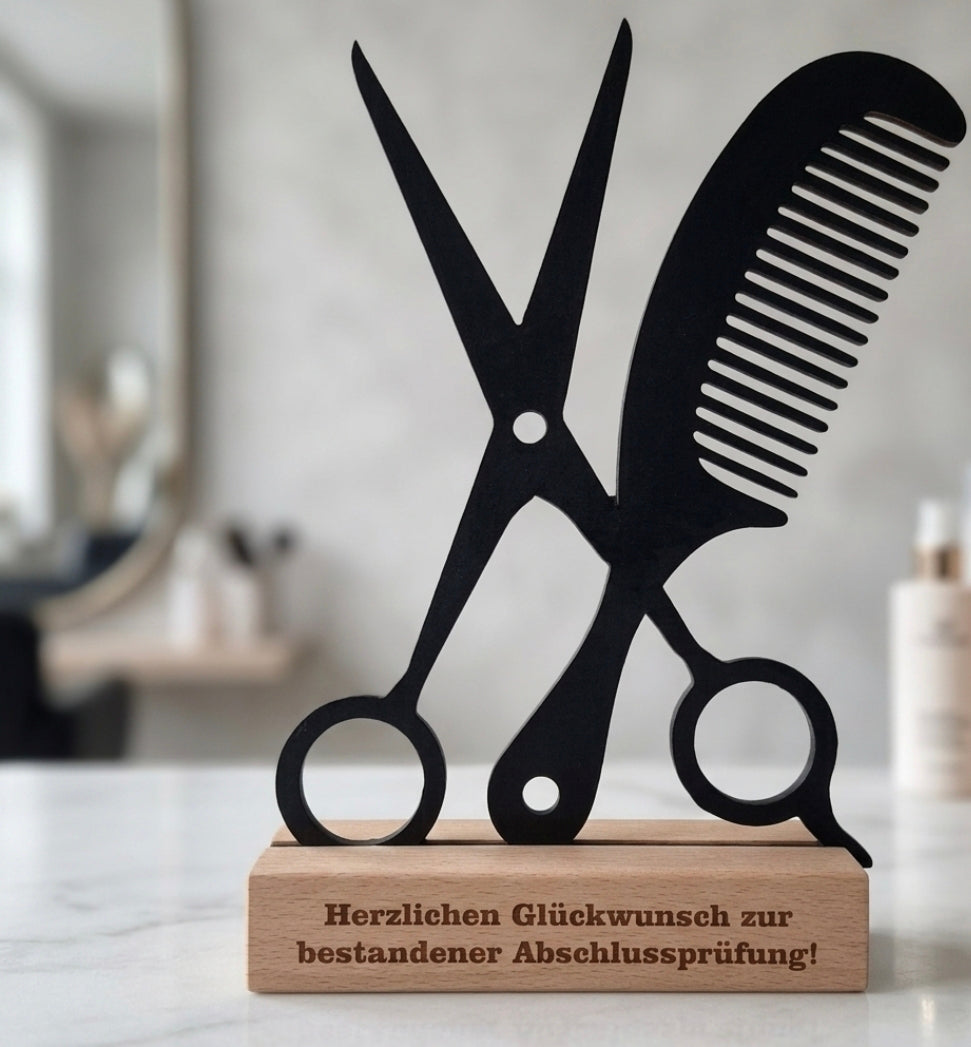 Holz-Aufsteller zur bestandenen Abschlussprüfung mit individueller Gravur, 25x15 cm